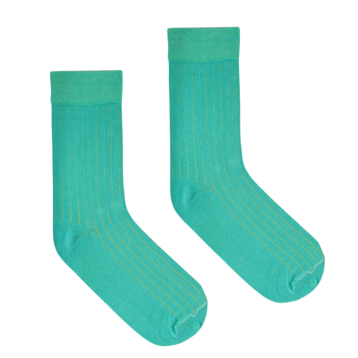 Classic aquamarine suit socks with yellow elastane
