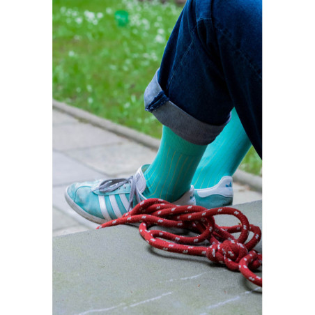 Classic aquamarine suit socks with yellow elastane