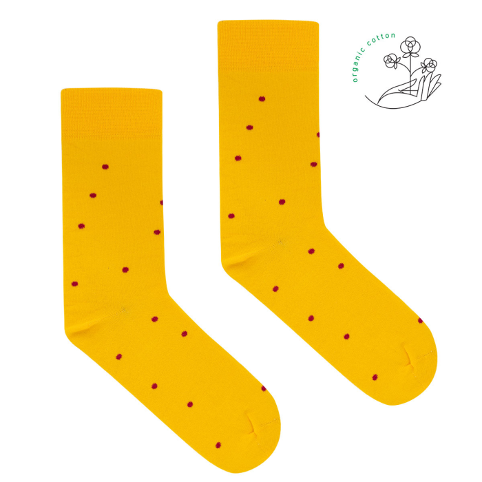 Lemon socks with raspberry dots