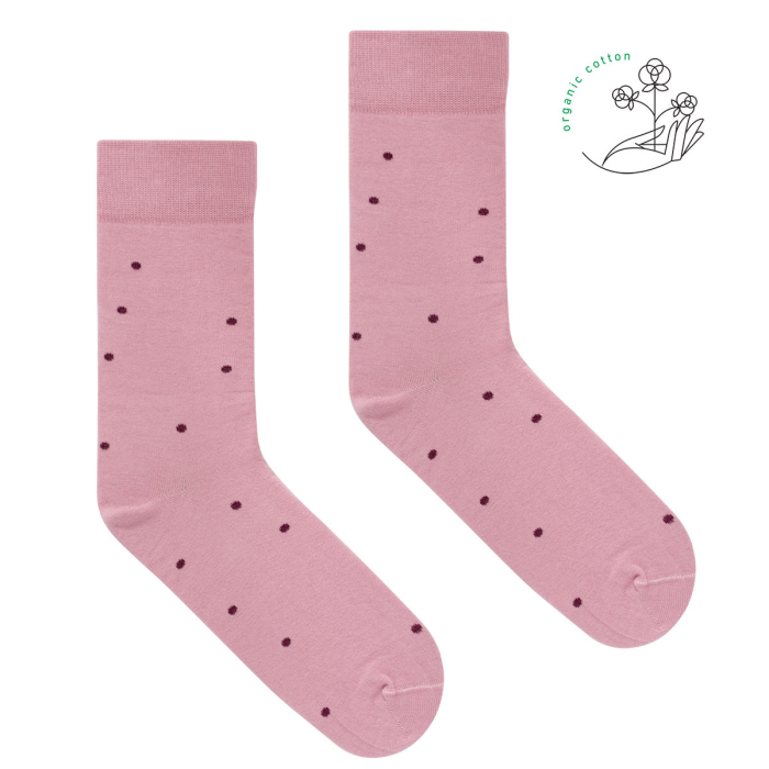 Powder pink socks with burgundy dots