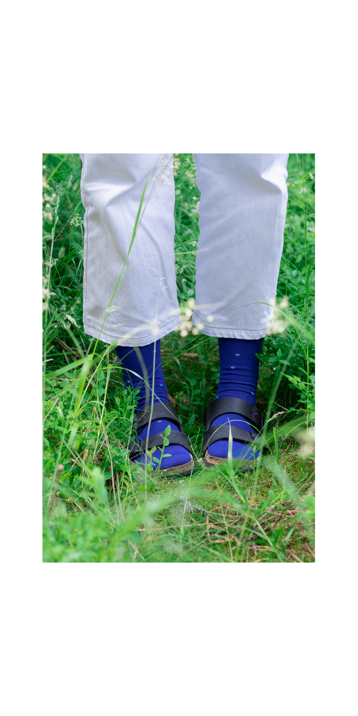 Cornflower socks with sky blue dots