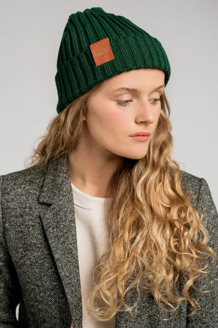 Bottle green organic cotton alkatraz beanie