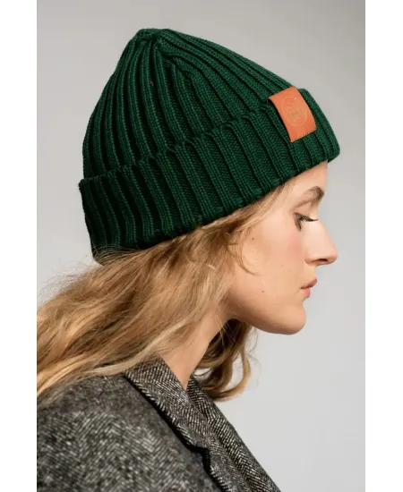 Bottle green organic cotton alkatraz beanie