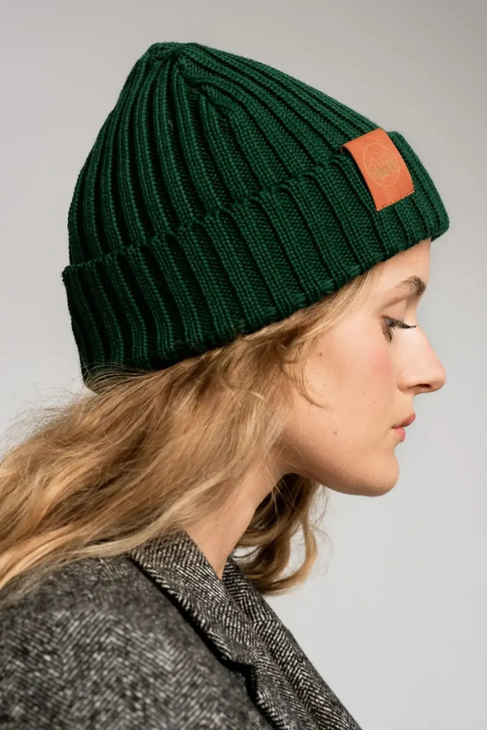 Bottle green organic cotton alkatraz beanie