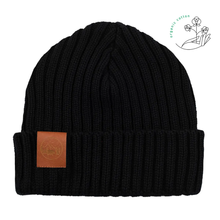 Black organic cotton alkatraz beanie