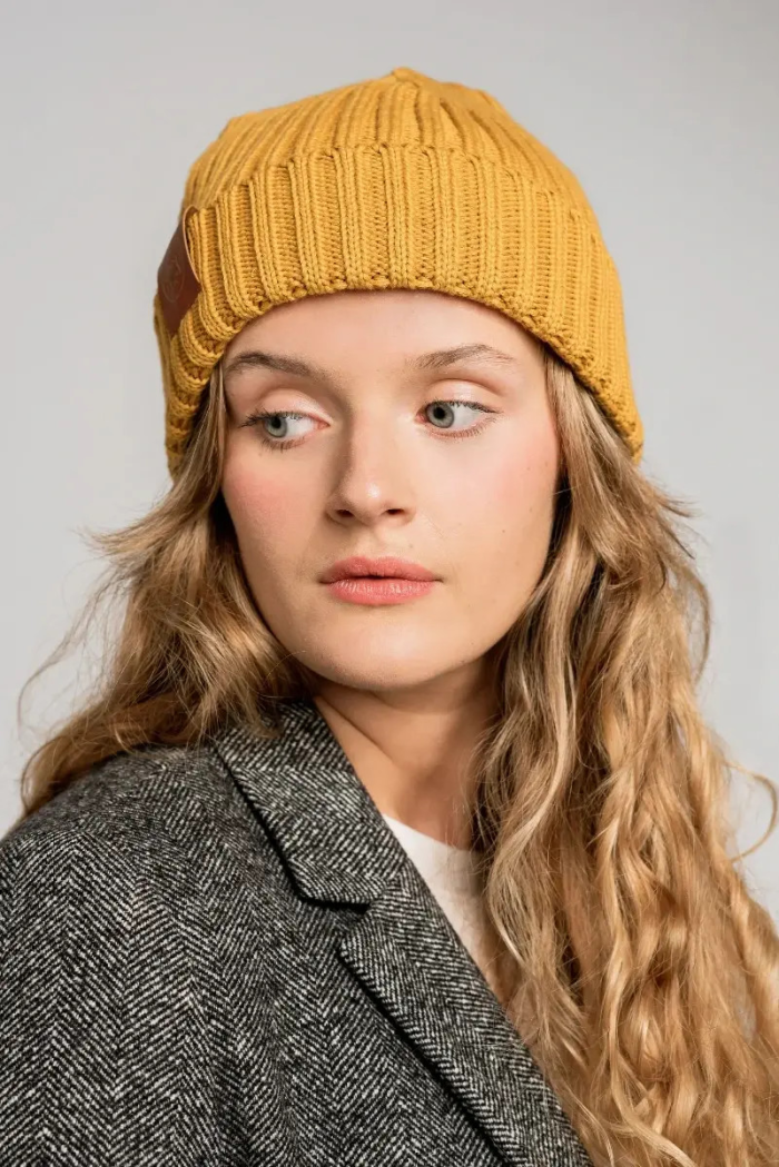 Mustard organic cotton alkatraz beanie