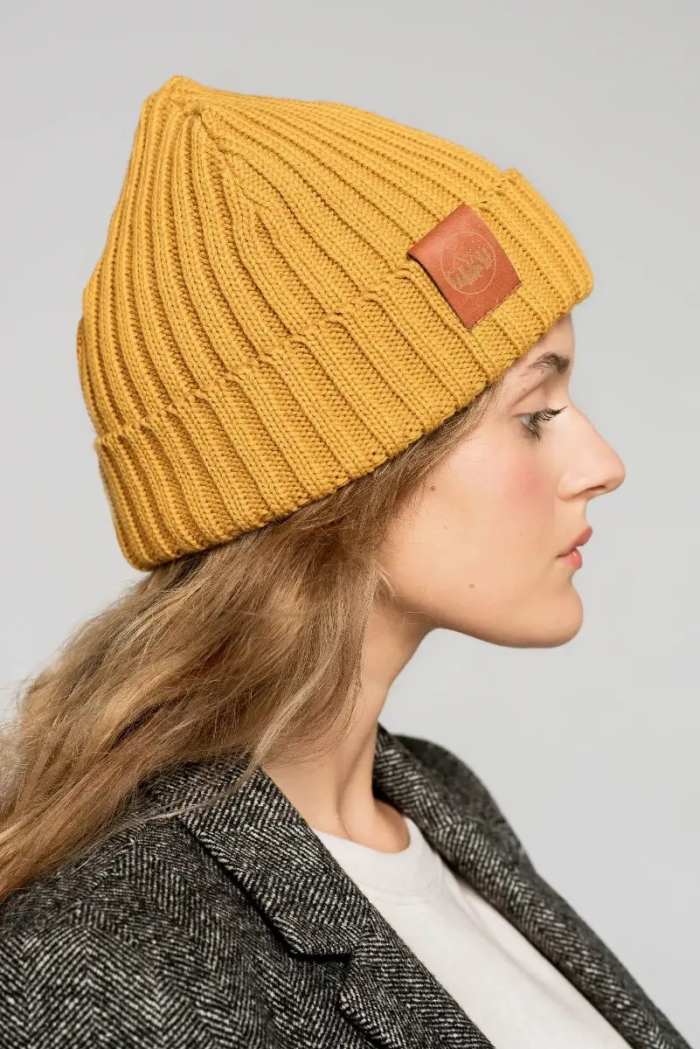Mustard organic cotton alkatraz beanie