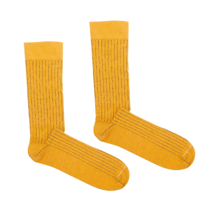 Classic mustard yellow suit socks with green elastane
