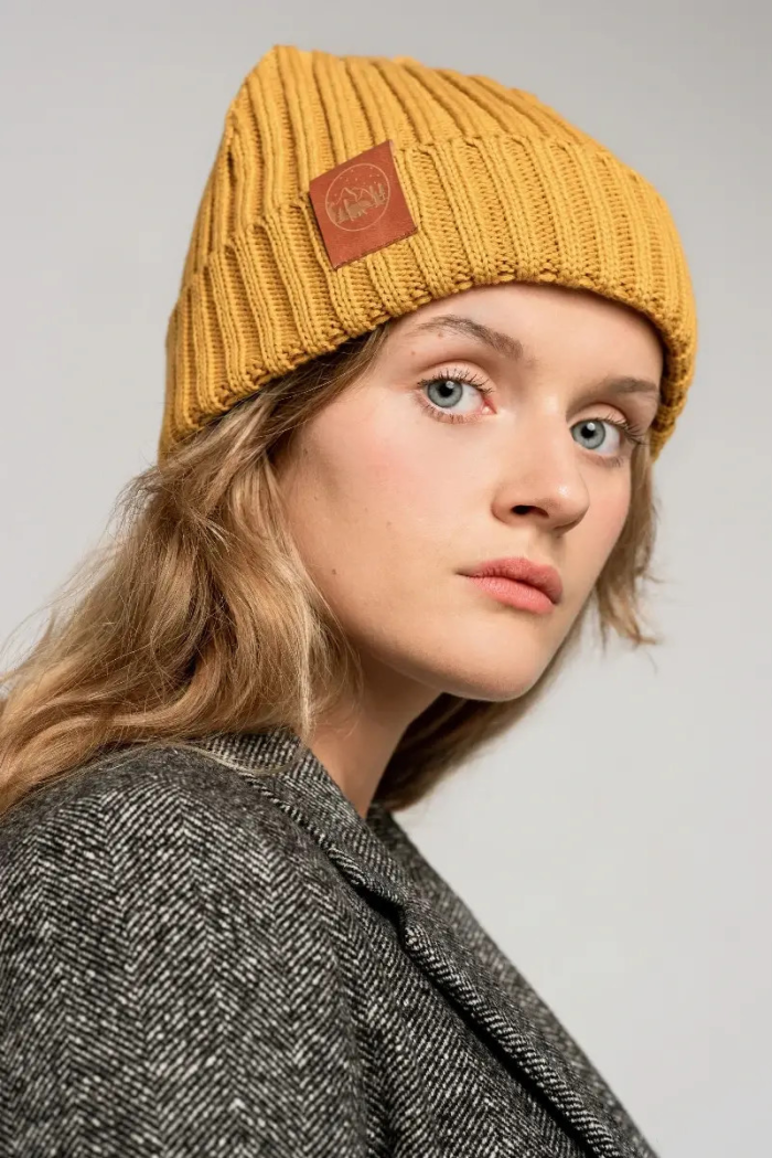 Mustard organic cotton alkatraz beanie
