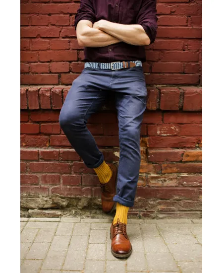 Classic mustard yellow suit socks with green elastane