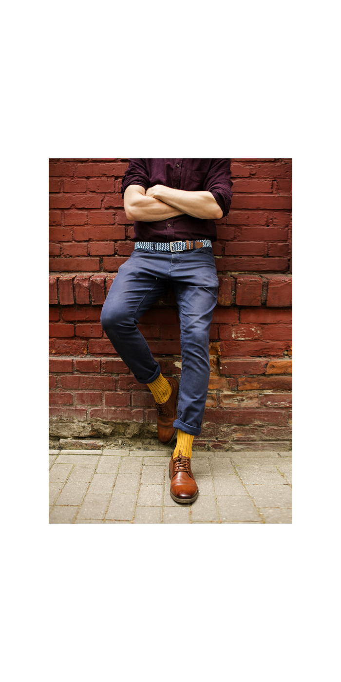 Classic mustard yellow suit socks with green elastane