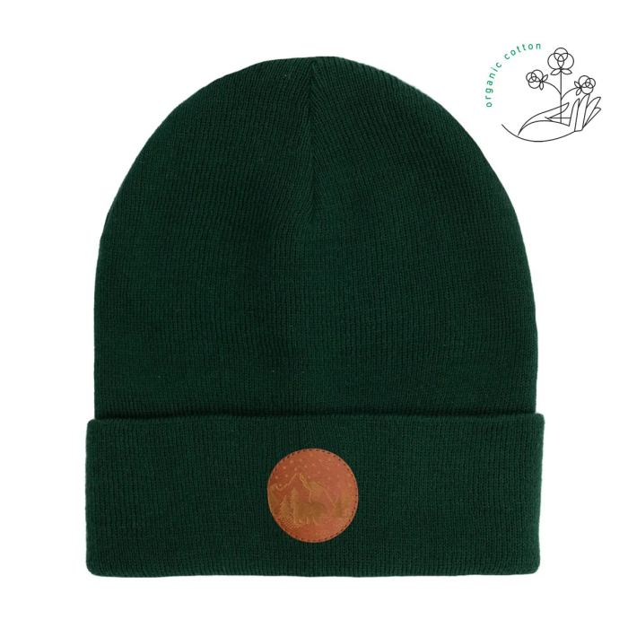 Czapka beanie z bawełny organicznej butelkowa zieleń