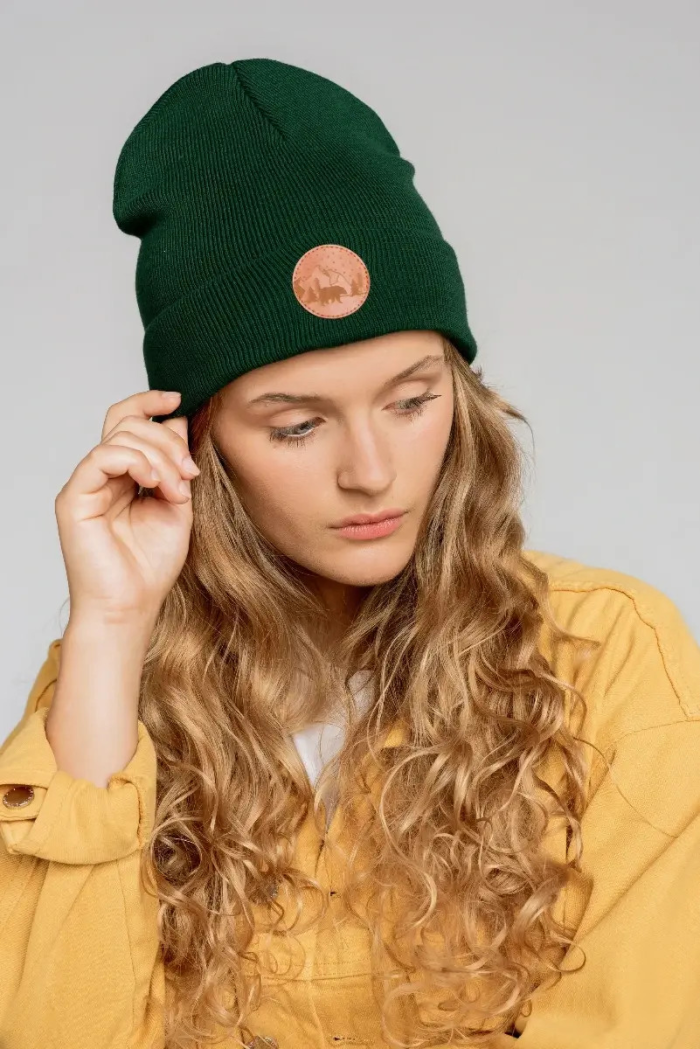 Czapka beanie z bawełny organicznej butelkowa zieleń
