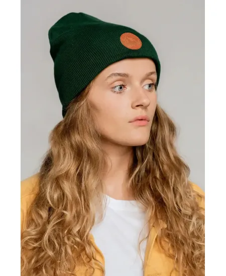 Czapka beanie z bawełny organicznej butelkowa zieleń