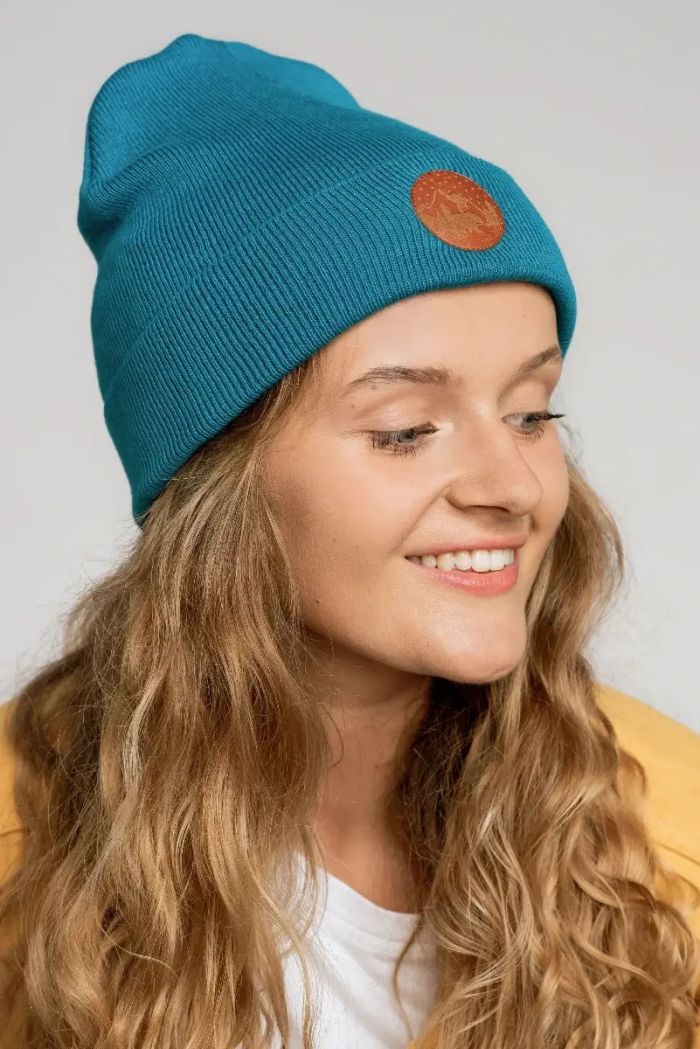 Czapka beanie z bawełny organicznej ciemny turkus