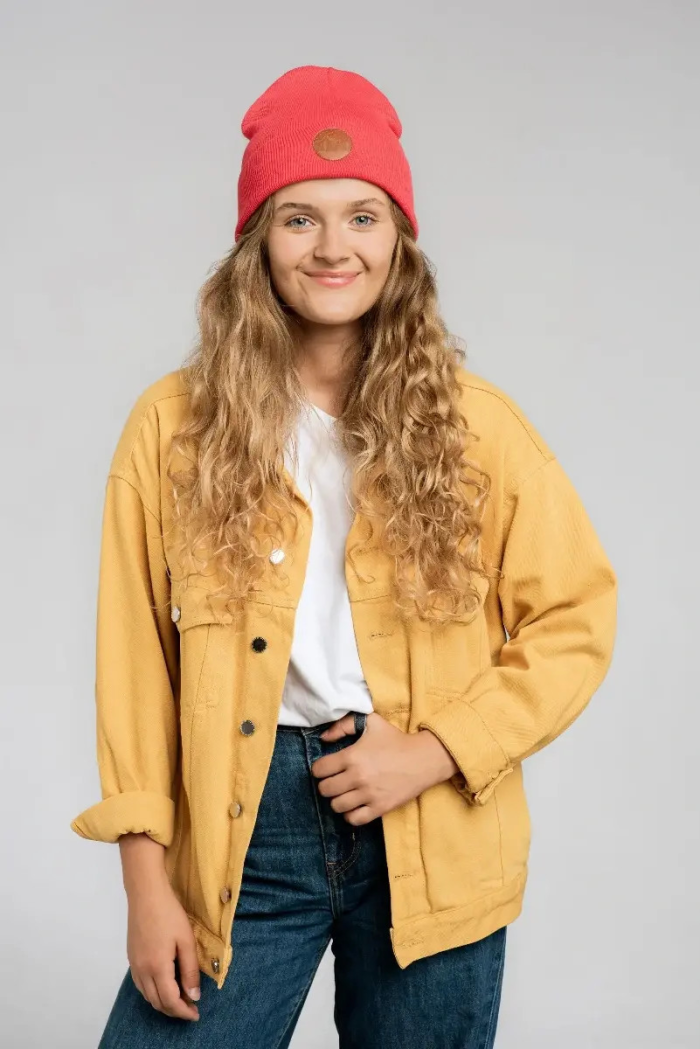Czapka beanie z bawełny organicznej czerwony tulipan