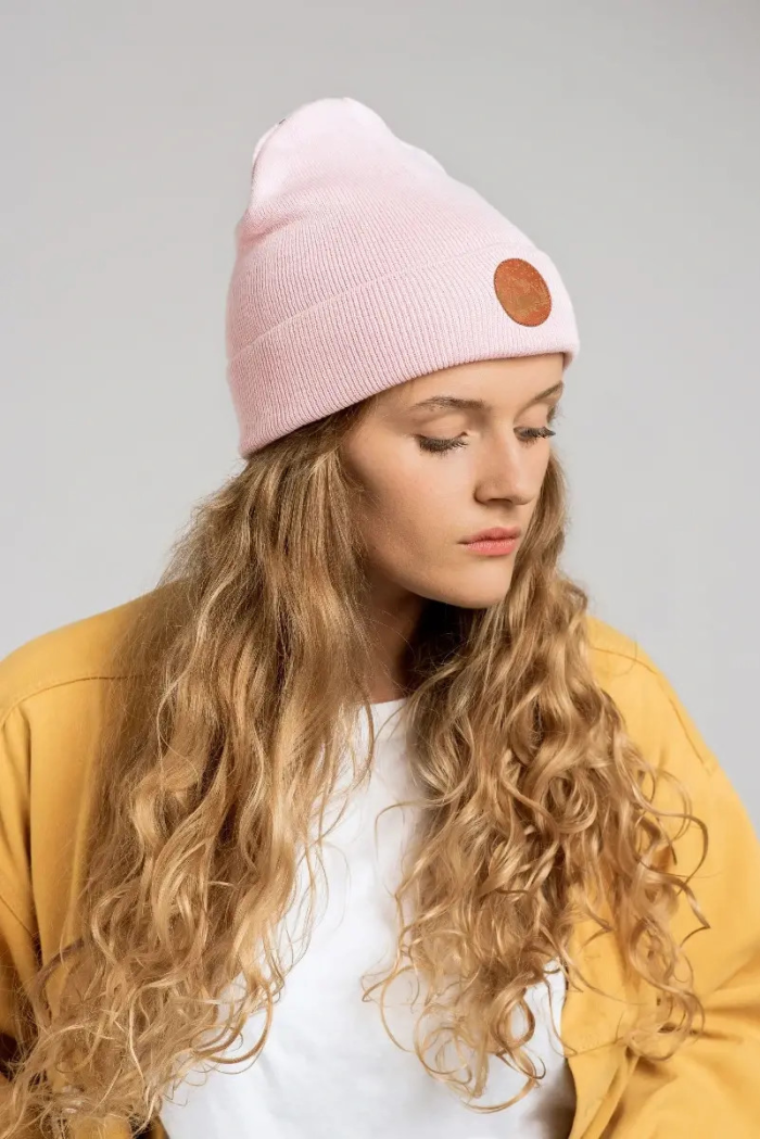 Czapka beanie z bawełny organicznej jasny róż