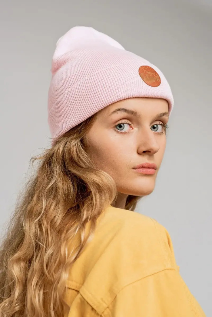 Czapka beanie z bawełny organicznej jasny róż