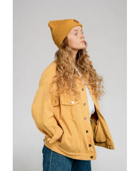 Czapka beanie z bawełny organicznej musztardowa