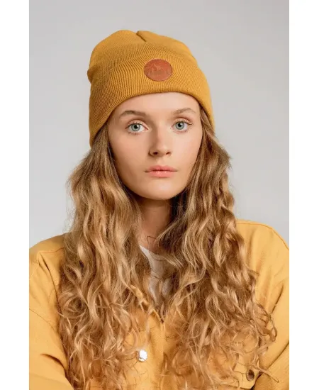 Czapka beanie z bawełny organicznej musztardowa