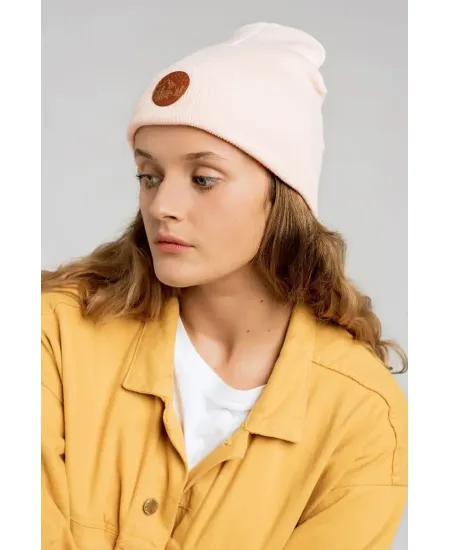 Czapka beanie z bawełny organicznej różany krem
