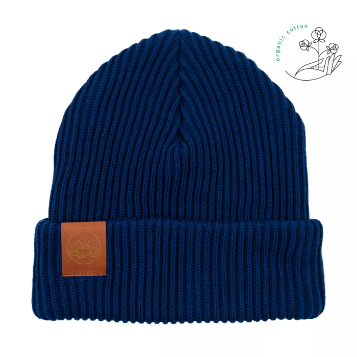 Inky blue organic cotton winter beanie