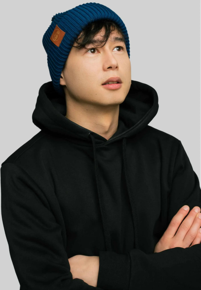 Inky blue organic cotton winter beanie