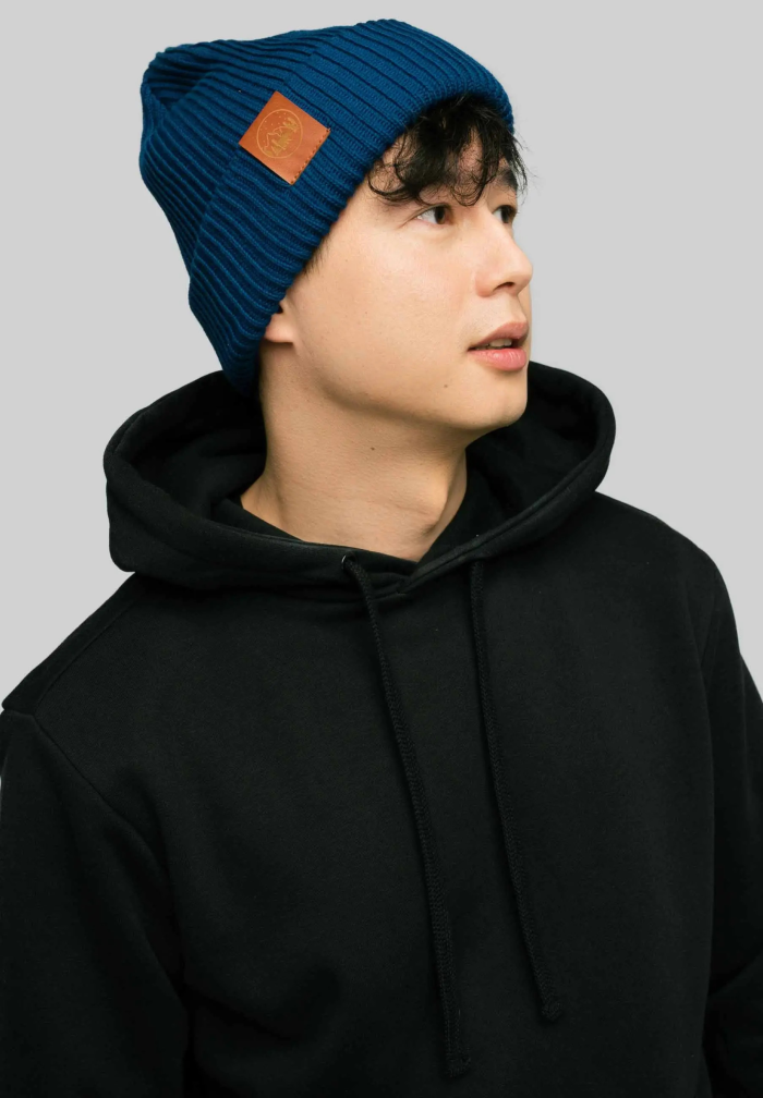 Inky blue organic cotton winter beanie