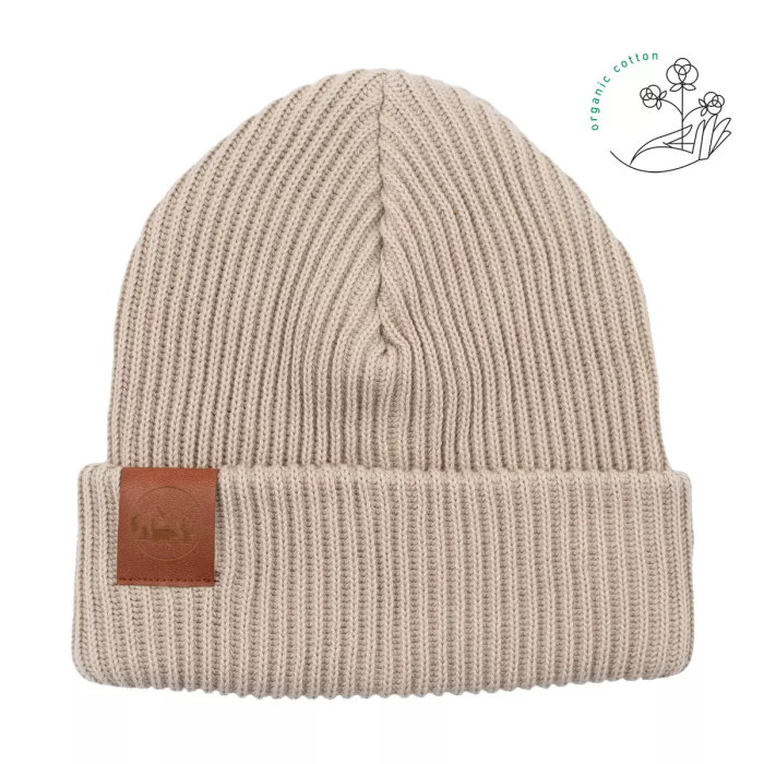 Beige organic cotton winter beanie