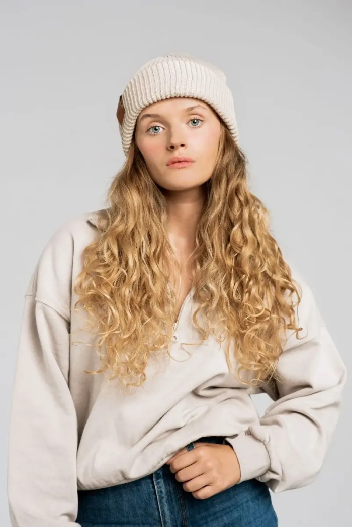 Beige organic cotton winter beanie