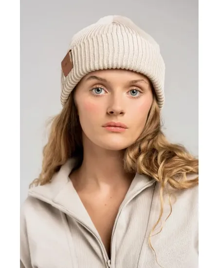 Beige organic cotton winter beanie