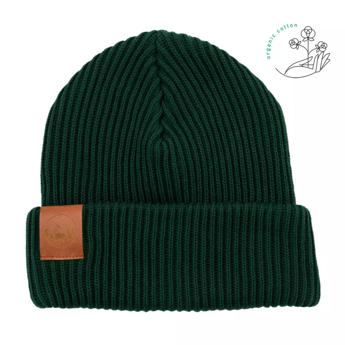 Bottle green organic cotton winter beanie