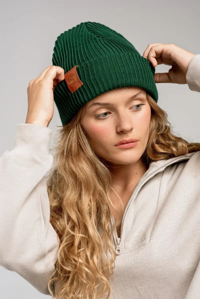Bottle green organic cotton winter beanie