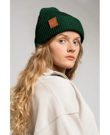 Bottle green organic cotton winter beanie