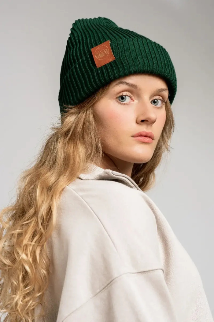 Bottle green organic cotton winter beanie