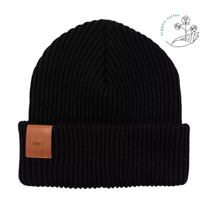 Black organic cotton winter beanie