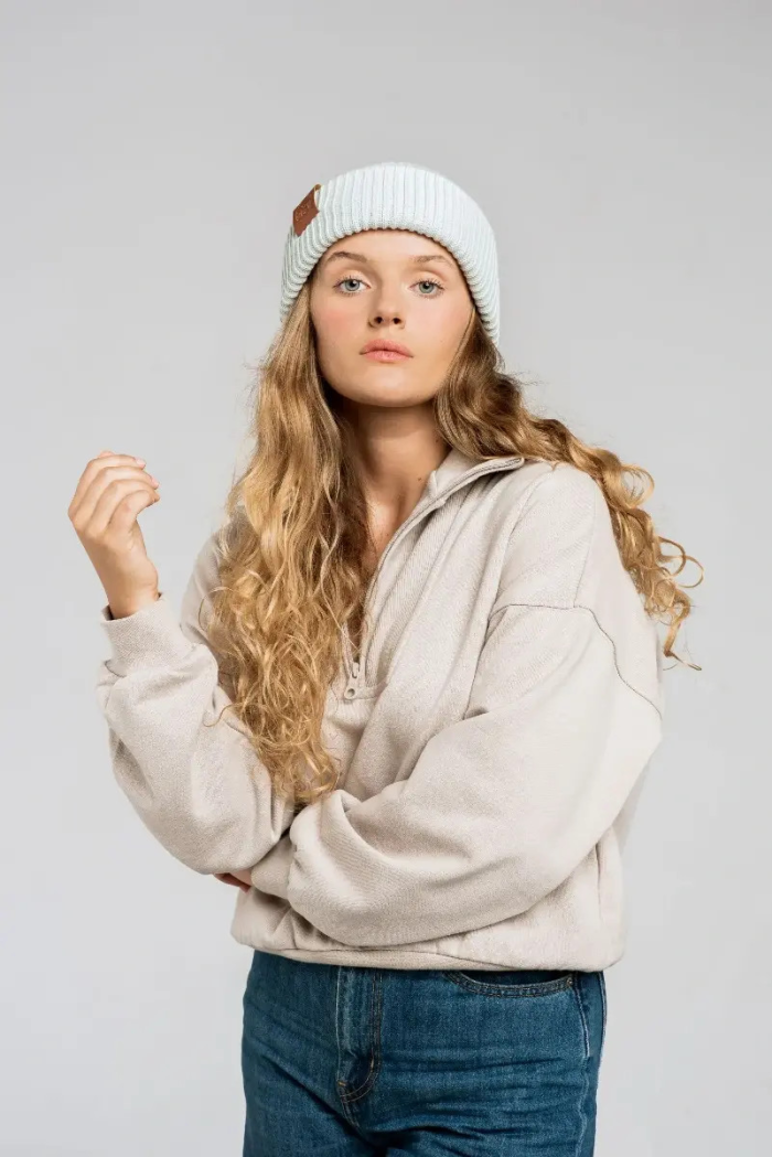 Pearl grey organic cotton winter beanie