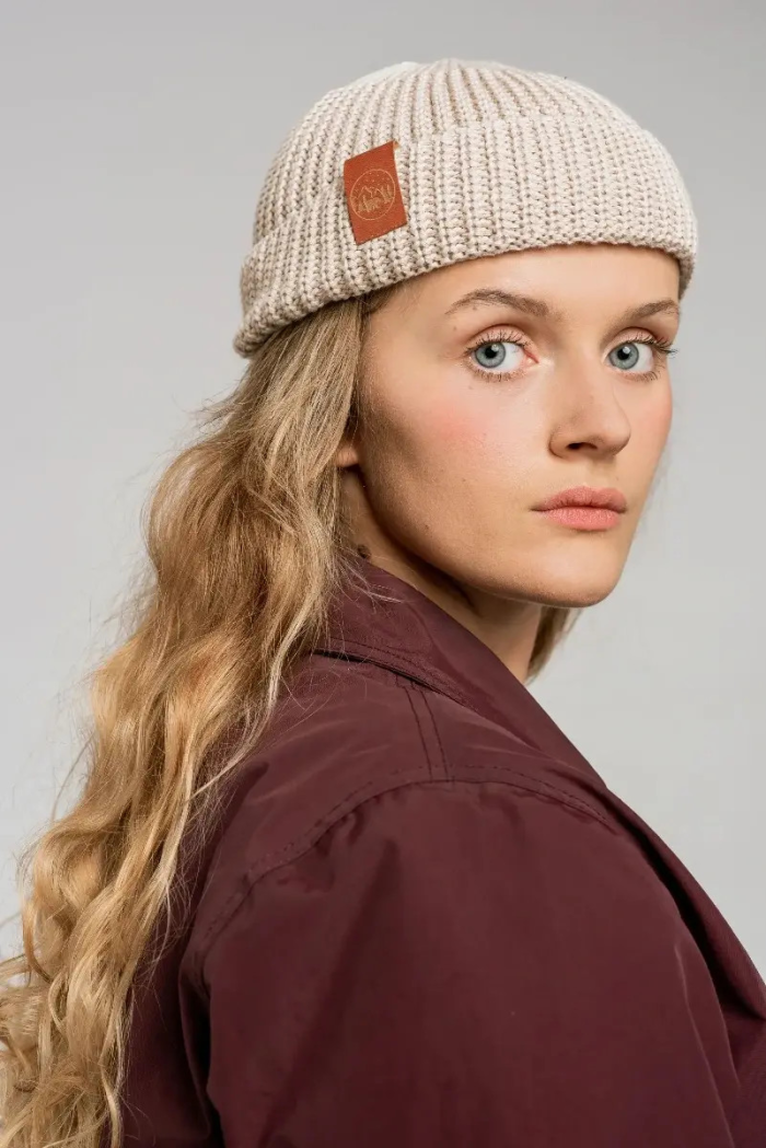 Beige organic cotton burglar beanie