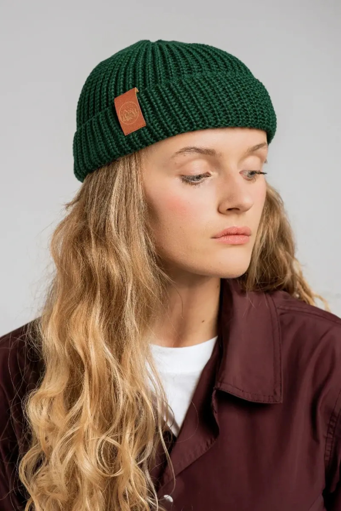 Bottle green organic cotton burglar beanie