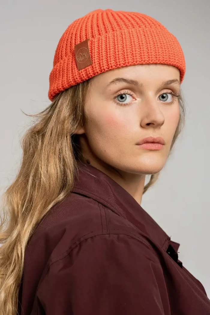 Orange organic cotton burglar beanie