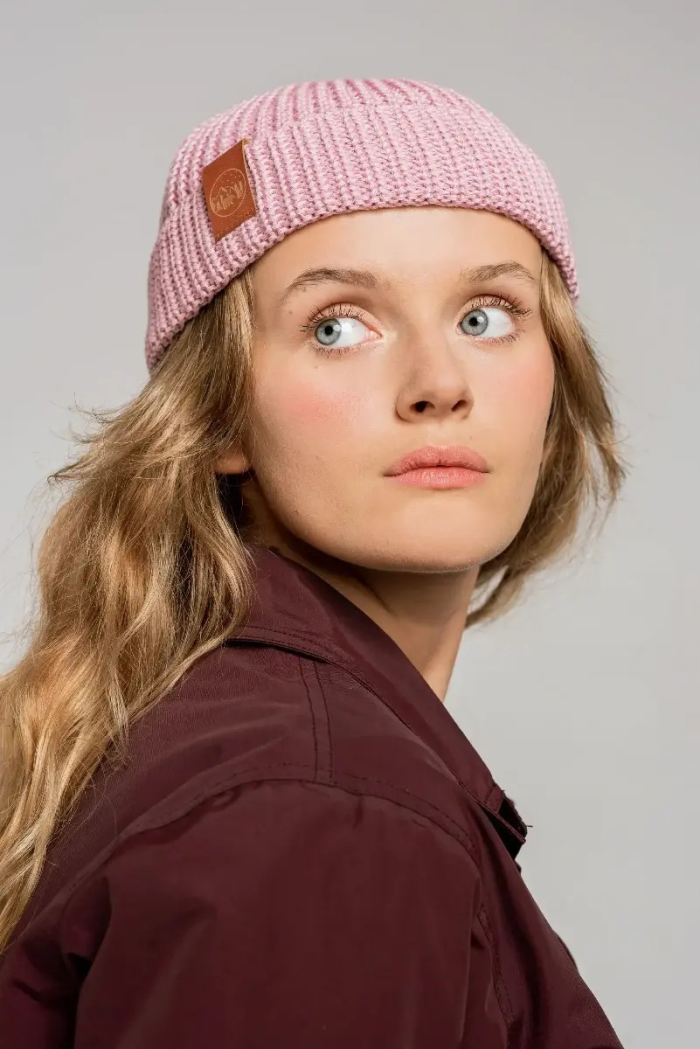 Powder pink organic cotton burglar beanie