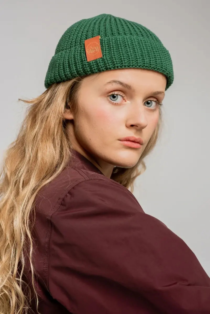 Sage green organic cotton burglar beanie