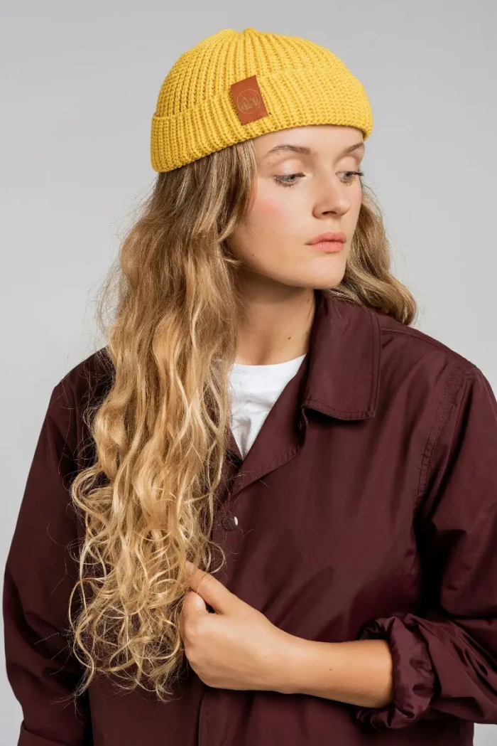 Yellow organic cotton burglar beanie