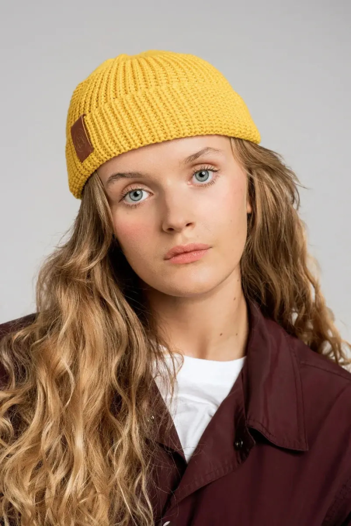 Yellow organic cotton burglar beanie