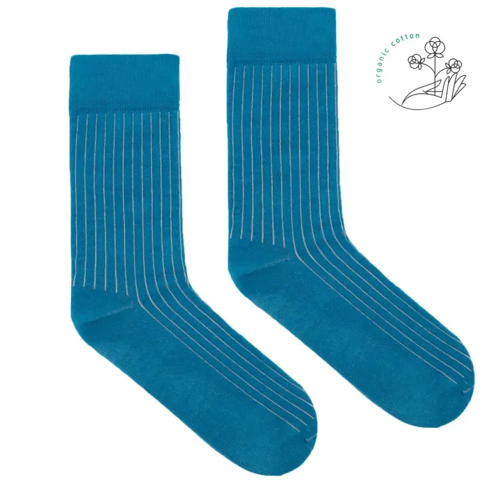 Skarpetki z bawełny organicznej szafirowe w różowy prążek