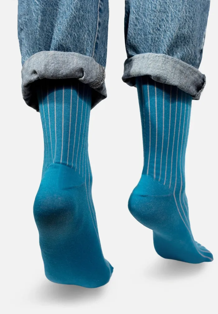 Skarpetki z bawełny organicznej szafirowe w różowy prążek