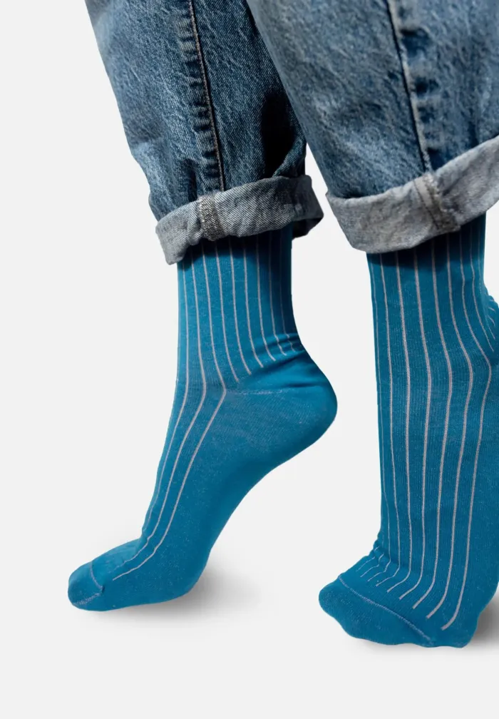 Skarpetki z bawełny organicznej szafirowe w różowy prążek