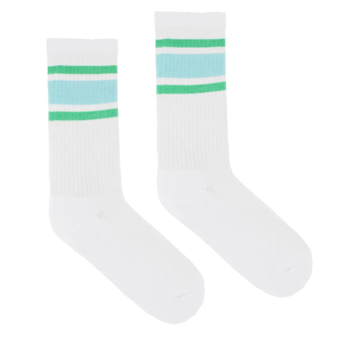Sport white socks with light mint stripe