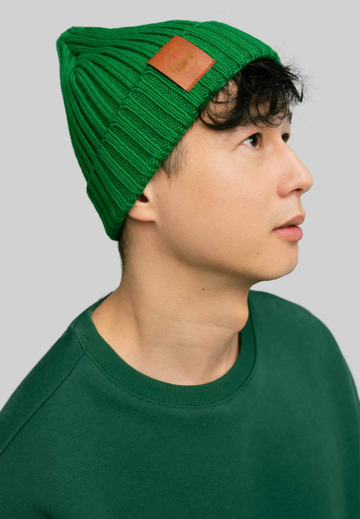 Green organic cotton alkatraz beanie