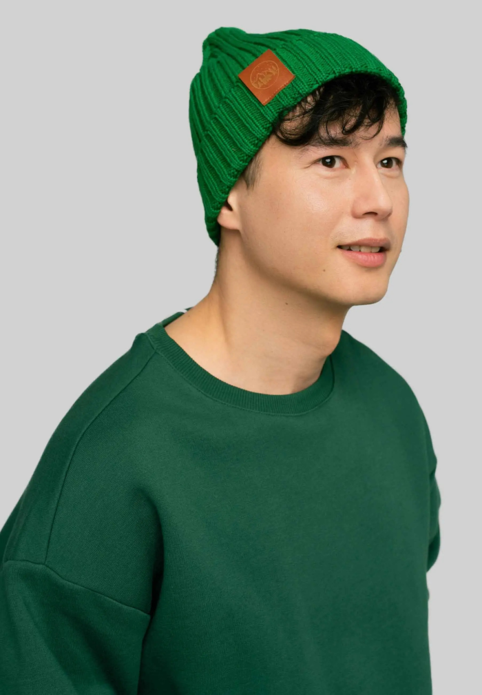 Green organic cotton alkatraz beanie